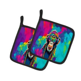 NEW Hippie Animal Chimpanzee Pair of Pot Holders Kitchen Heat Resistant Pot Holders Sets Oven Hot Pads for Cooking Baking BBQ, 7 1/2 x 7 1/2 (Option: default)