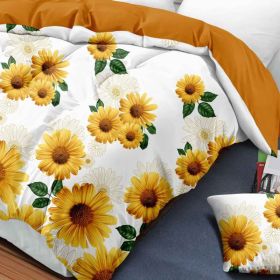 9-Piece White And Yellow Daisy Bedspread And Curtain Set, Reversible Microfiber Bedding Set For King (Option: King)