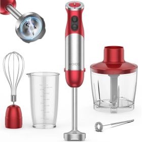 KOIOS 5-in-1 Hand Immersion Blender, 1000W 12 Speed Handheld Blender, Copper Motor Stainless Steel Blade Stick Blender,600ml Mixing Beaker,500ml (Option: red)