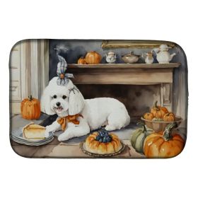 Bichon Frise Fall Kitchen Pumpkins Dish Drying Mat Absorbent Dish Drying Mat Pad for Kitchen Counter Dish Drainer Mat for Countertop, 14 x 21", M (Option: default)
