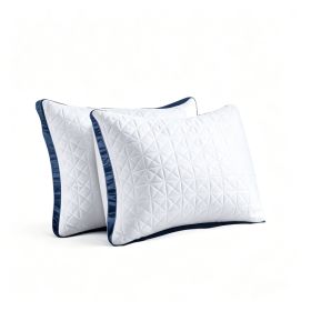 2-Pack Luxury Bed Pillows - Breathable Down Alternative Gusseted Supportive Pillows With White & Navy Blue Elegant Pattern, Soft Fiber Fill For E (Option: 2pc King 19x 34in)