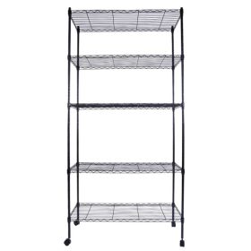 5-Layer Plastic Coated Iron Shelf with 1.5" Nylon Wheels 165*90*35 Black (Option: As picture)