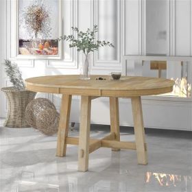 Farmhouse Round Extendable Dining Table with 16" Leaf Wood Kitchen Table (Natural Wood Wash) (Option: As picture)