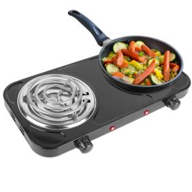 2000W Electric Double Burner Portable Coil Heating Hot Plate Stove Countertop RV Hotplate With Non Slip Rubber Feet 5 Temperature Adjustments (Option: Black-2Burner)