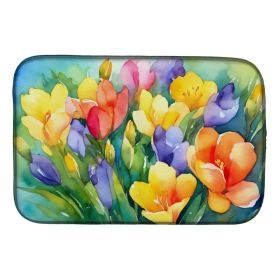 Freesias in Watercolor Dish Drying Mat Absorbent Dish Drying Mat Pad for Kitchen Counter Dish Drainer Mat for Countertop, 14 x 21", Multicolor (Option: default)