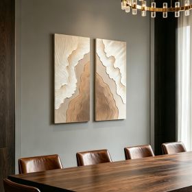 20x40 Set of 2 Abstract Wall Art, Neutral Antique White & Beige Brown Textured Canvas Painting with Gold Accents, Modern Decor for Living Room Be (Option: Antique Brown+White)