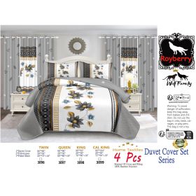 4-Piece Gray And White Floral Duvet Cover Bedding Set For Queen, King And California King (Option: QUEEN)