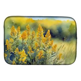 Nebraska Goldenrod in Watercolor Dish Drying Mat Absorbent Dish Drying Mat Pad for Kitchen Counter Dish Drainer Mat for Countertop, 14 x 21", Mul (Option: default)