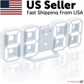 Digital 3D LED Big Wall Desk Alarm Clock Snooze 12/24 Hours Auto Brightness USB (Option: White)