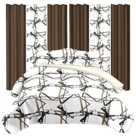 9 Piece Room In A Bag Quilt And Curtain Set, US Designer Modern Geometric Print Heavyweight Bedspread With 6 Customizable Window Panels, Pet-Frie (Option: QUEEN)