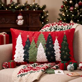 Christmas Tree Pillow Covers 12x20 Red Christmas Lumbar Pillow Case (Option: red)