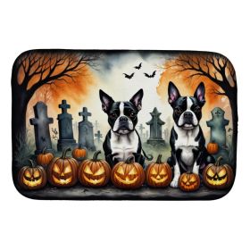 Boston Terrier Spooky Halloween Dish Drying Mat Absorbent Dish Drying Mat Pad for Kitchen Counter Dish Drainer Mat for Countertop, 14 x 21", Mult (Option: default)